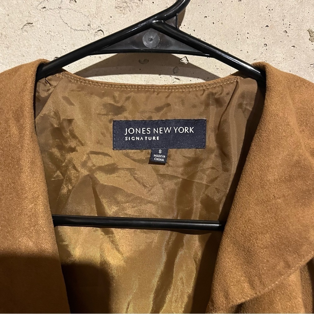 Jones New York Signature Womens Size 8 Faux Suede Zip Up Jacket Brown Ruffle - Picture 4 of 11